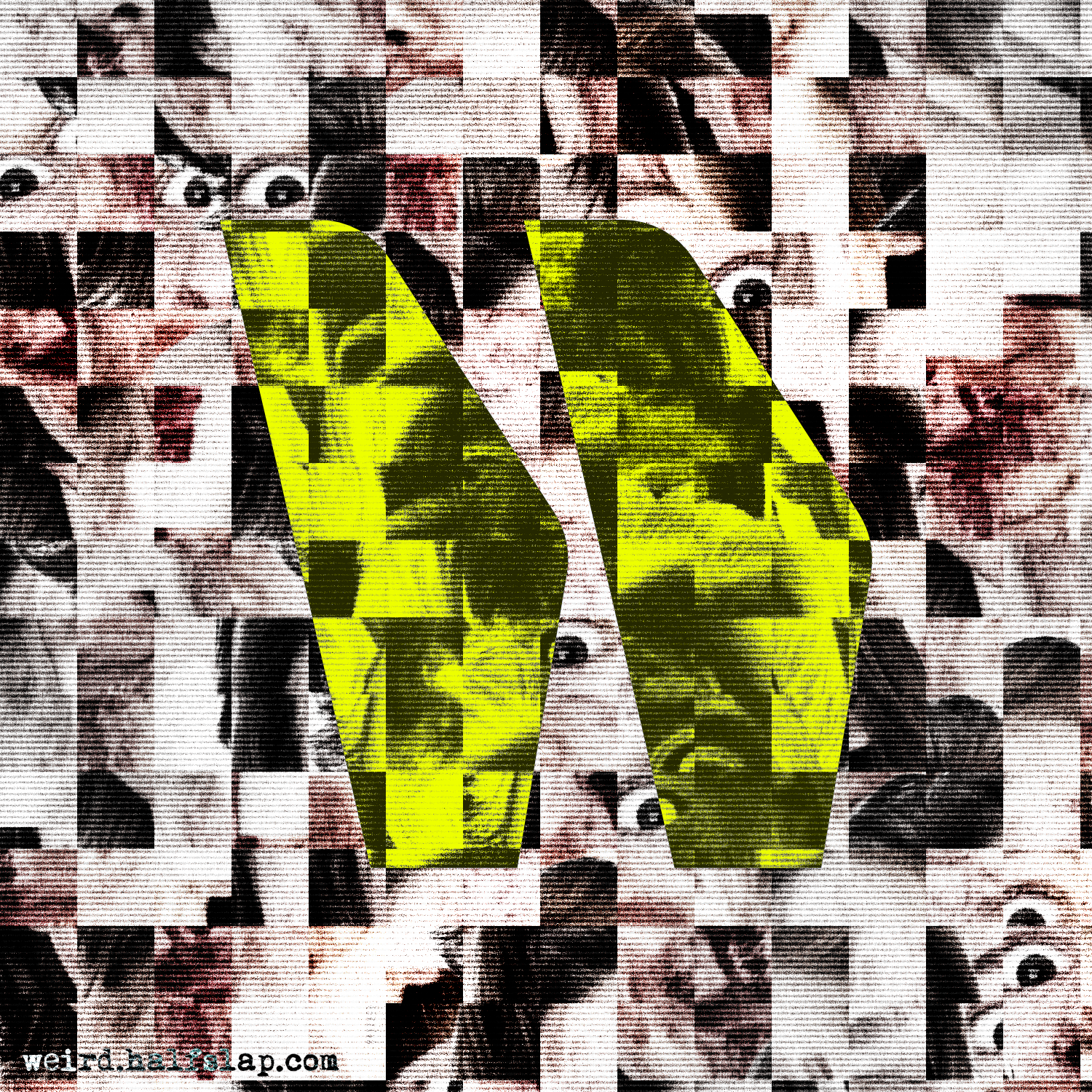 Weird Halfslap W logo artwork with CRT distortion, collage texture, and weird.halfslap.com text